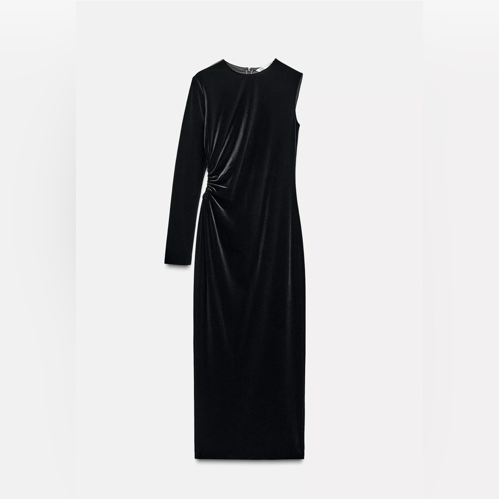 ZARA Velvet Dress ZW Collection Black Size M Ref. 4786/311 Elegant Evening MIDI - Picture 2 of 5